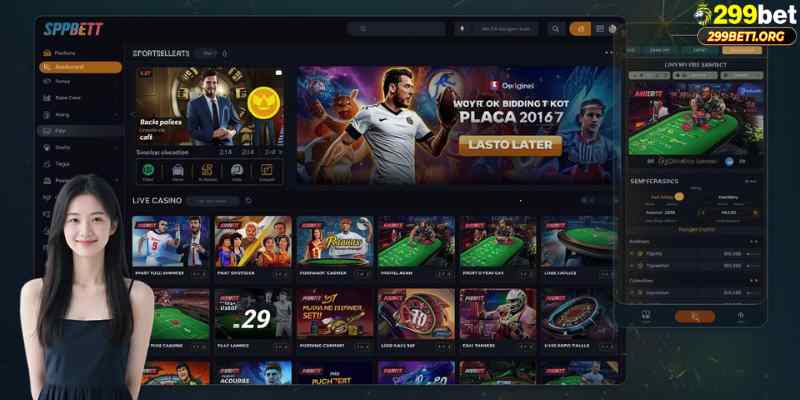 Dashboard, sports betting options, and live casino features.
